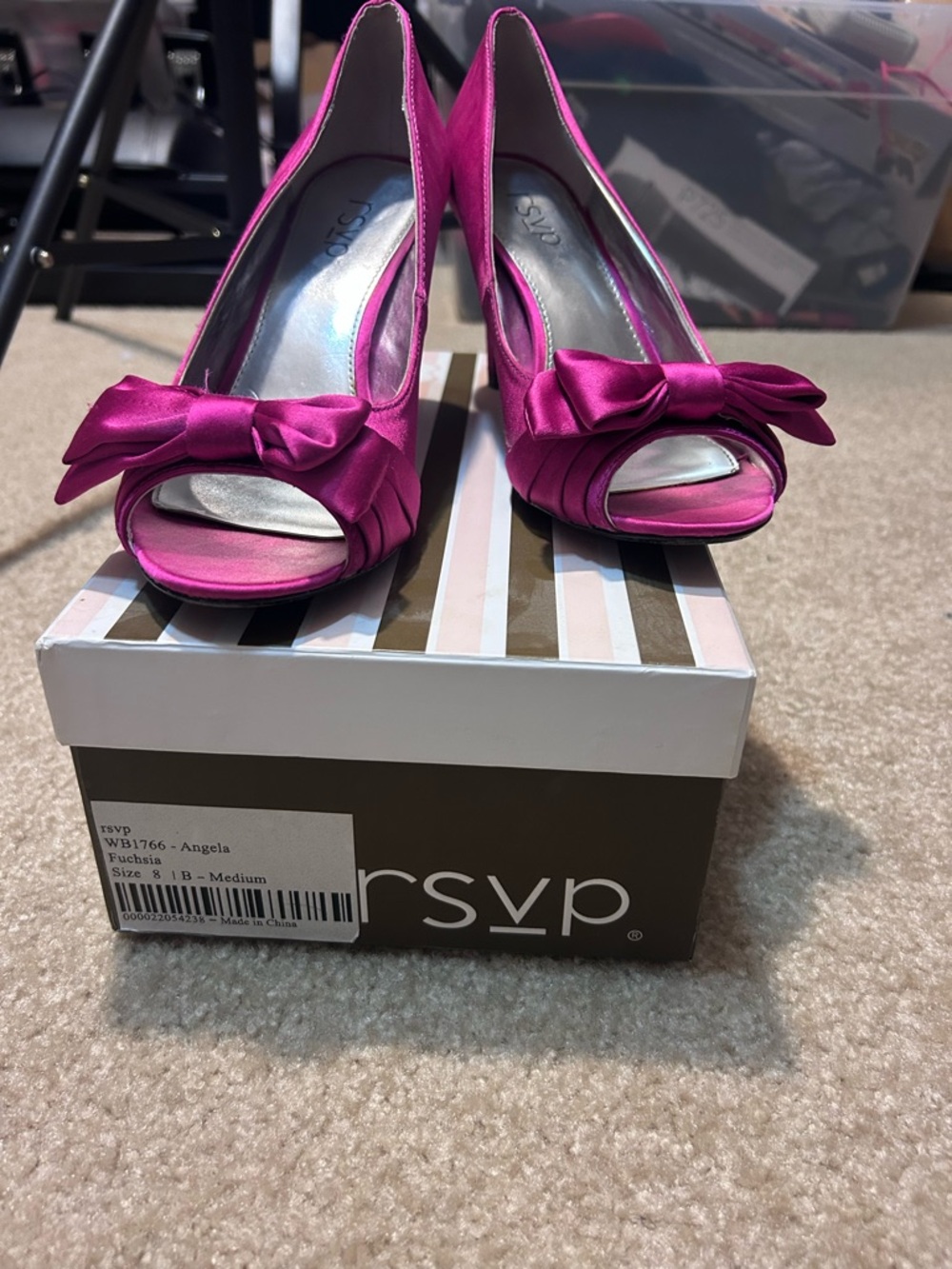 RSVP Fuchsia Satin Peep-Toe Pumps with Bow Accent